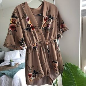 Nude Romper with Flowers